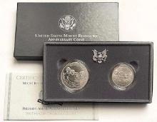 1991 U.S. Mint Mount Rushmore UNC Silver Dollar Commemorative Set (2-coins)
