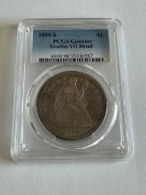 1859-S SEATED LIBERTY SILVER DOLLAR $1 PCGS GENUINE VG DETAIL