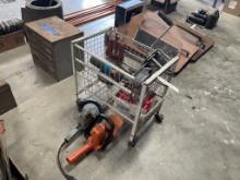 Rolling Cart with Contents & Hedge Trimmers