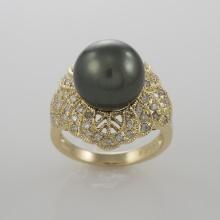 14k Gold Diamond & Tahitian Pearl Ring, 0.50tdw