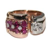 14K Rose Gold Transitional Art Deco Ruby and