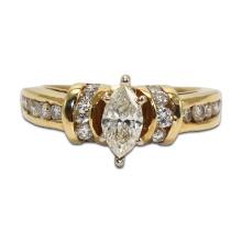 14k Gold Marquise Diamond Engagement Ring with