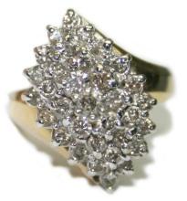 14K Yellow and White Gold 1.30ct Diamond Cluster