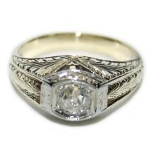 14K White Gold Antique 0.50ct Diamond Signet Ring
