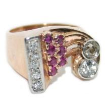 14k Rose Gold 1.25ct Diamond and Ruby Retro Ring