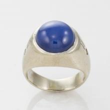 14K White Gold Synthetic Blue Star Sapphire Ring