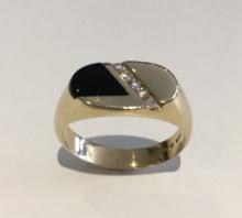 14k yellow gold ring black onyx & diamonds 6.9g