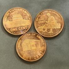 3- One Ounce .999 Copper Rounds, SELLS TIMES THE MONEY