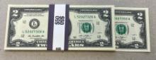 $50 Strap of 2013 UNC Sequential $2.00 banknotes, SELLS TIMES THE MONEY, 25 notes total