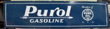 LARGE, SEE DIMENSIONS- Original Single Sided Porcelain PUROL Gasoline Sign, 70 x 18 inches