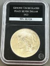 1923 Peace Silver Dollar, 90% Silver in PCS UNC Holder