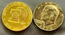 2- Plated Ike Dollar Coins, Sells times the money