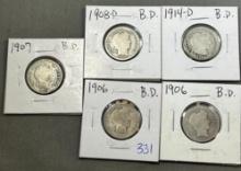5- Barber Dimes, 90% Silver, sells times the money