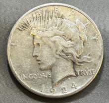 1924-S Peace Silver Dollar, 90% Silver