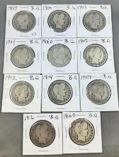 COLLECTION STARTER- 11 Barber Quarters No DUP Dates 1899,1900, 03, 04, 06D, 07,12, 14, 15-D,16,16D