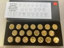 2001 and 2002 24K Plated P and D State Quarter set