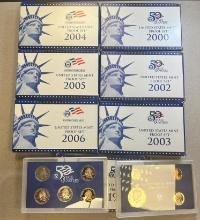 7 FULL 9 and 10 Coin US Mint Proof Sets, 1999, 2000, 2002-2006, SELLS TIMES THE MONEY