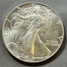 1987 US Silver Eagle Dollar Coin, .999 Fine Silver