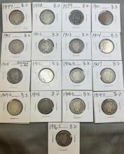 COLLECTION STARTER OF 17 BARBER DIMES