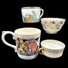Antique 1800's  Dr. Wall Early Worcester Teacup with Limoges Cups & Laura Knight Mug
