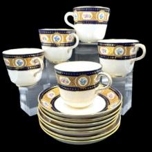 1800's Early Minton Gold Encrusted Tea Cups and Saucers
