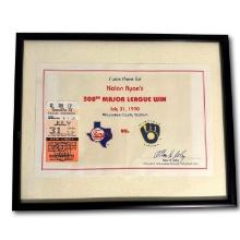 1990 Framed Nolan Ryan's 300th Major League Win Certificate with Ticket Stub