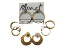 Lot of 4 Monet Earrings - 1 Pair is Gold Fill & NWT
