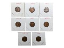 Lot of 8 Lincoln Cents Pennies - 1950 & 1951 - Various Mints