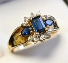 FEATURE 14K Gold Sapphire & Diamonds Ladies Ring!  sz. 8.5