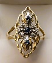 14K Vintage Sapphire Ring with Diamond Chips sz 9.5