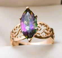 FEATURE 14K Gold Mystic Topaz Ladies Ring Stamped Clyde Duneier (CID) sz 8.5