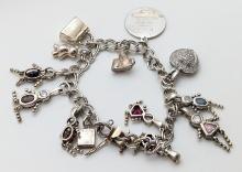 FEATURE Sterling Silver 925 Heavy Ladies Charm Bracelet with 13 Charms
