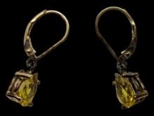 Sterling Silver Gold Tone Earrings - Possible Citrine Gemstone