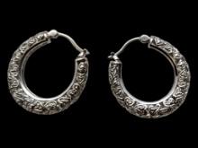 Sterling Silver 925 Etched Small Hoops with Detailed Etchings