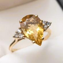 FEATURE 10K Gold Yellow Pear Shaped Ladies Ring sz. 8.5