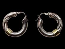 Sterling Silver with Gold tone Band Hoop Earrings
