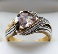 Sterling Silver Gold Tone Light Pink Ladies Ring - Sz. 9