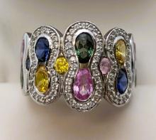 Sterling Silver Multicolor Ladies Ring - Sz 10