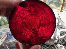 Set Cranberry Cut Glass Bowls, 8