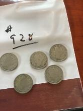 5 V Nickels/Liberty Head Nickels-1904, 1910, 1908, 1905, 1899