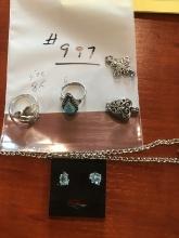 Costume Jewely-Ring size 8.5,  Ring size 6, 1 pair earrings, 2 pendants, 1 chain