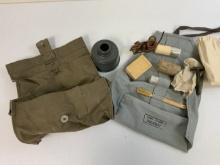 WWI GERMAN FIELD GEAR CANVAS GAS MASK POUCH AND PERSONAL ITEMS IN THE POUCH