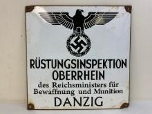 GERMANY THIRD REICH ARMAMENT AND AMMUNITION INSPECTORAT IN DANZIG PORCELAIN BUILDING SIGN