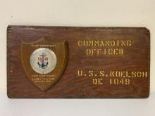 VINTAGE US NAVY USS KOELSH NAVAL TRAINING ACADEMY DISPLAY PLAQUE