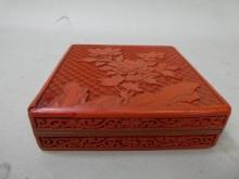 Vintage Chinese Carved Cinnabar & Black Lacquer Box