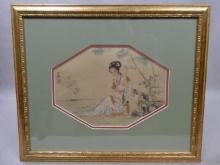 Vintage Chinese Watercolor Painting on Silk of Beauty
