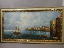 Vintage HUGE Signed Girard Oil Painting of Venice Italy