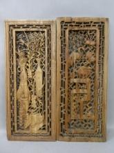 Pair 19th Century Chinese Carved Wood Panels Windows 100 Antiques Theme