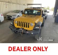 2019 Jeep Wrangler 4x4 2-Door Sport Utility Vehicle Runs & Moves, Rust Damage, Paint Damage