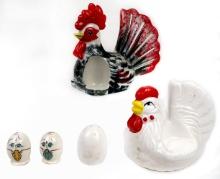 Collectibles (3) Rooster S&p Shaker Holder (missing Shakers), Hen S&p Shake
